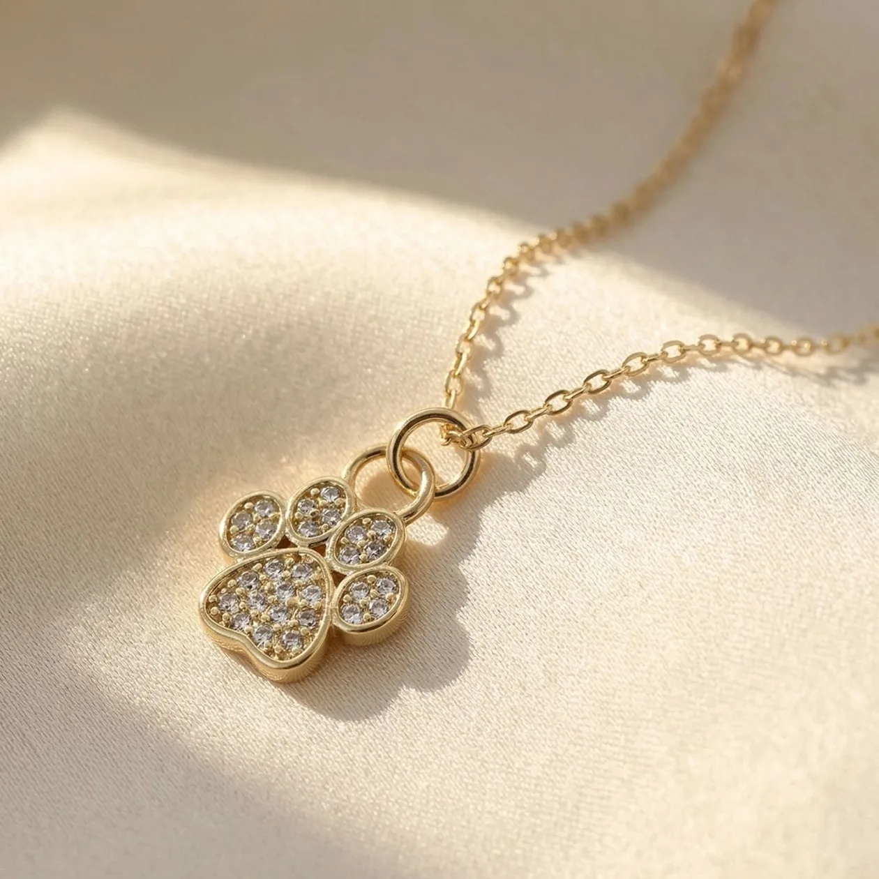 Mini Dog Cat Paw Print Charm Gold Necklace: the shop's own photo