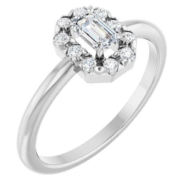 Emerald White Sapphire Halo Ring with Diamond Accents in Platinum - 18k Yellow Gold / 3.00 Carat / Lab-Grown-AAA: the shop's own photo