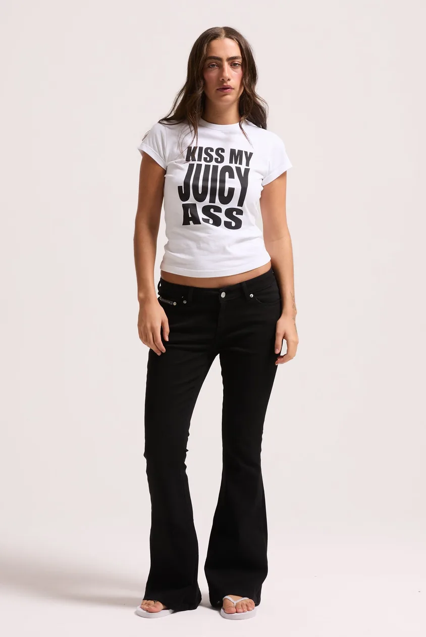 BLACK STRETCH TWILL LOW RISE FLARE JEAN - W29 / Black: the shop's own photo