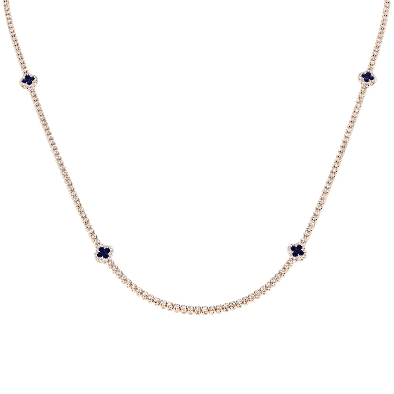 Rose Gold Sapphire and Diamond Tennis Necklace | Floral Design with Blue Sapphires - 9k Rose Gold / Natural Diamond(F/SI) / 4.00 Carat: the shop's own photo
