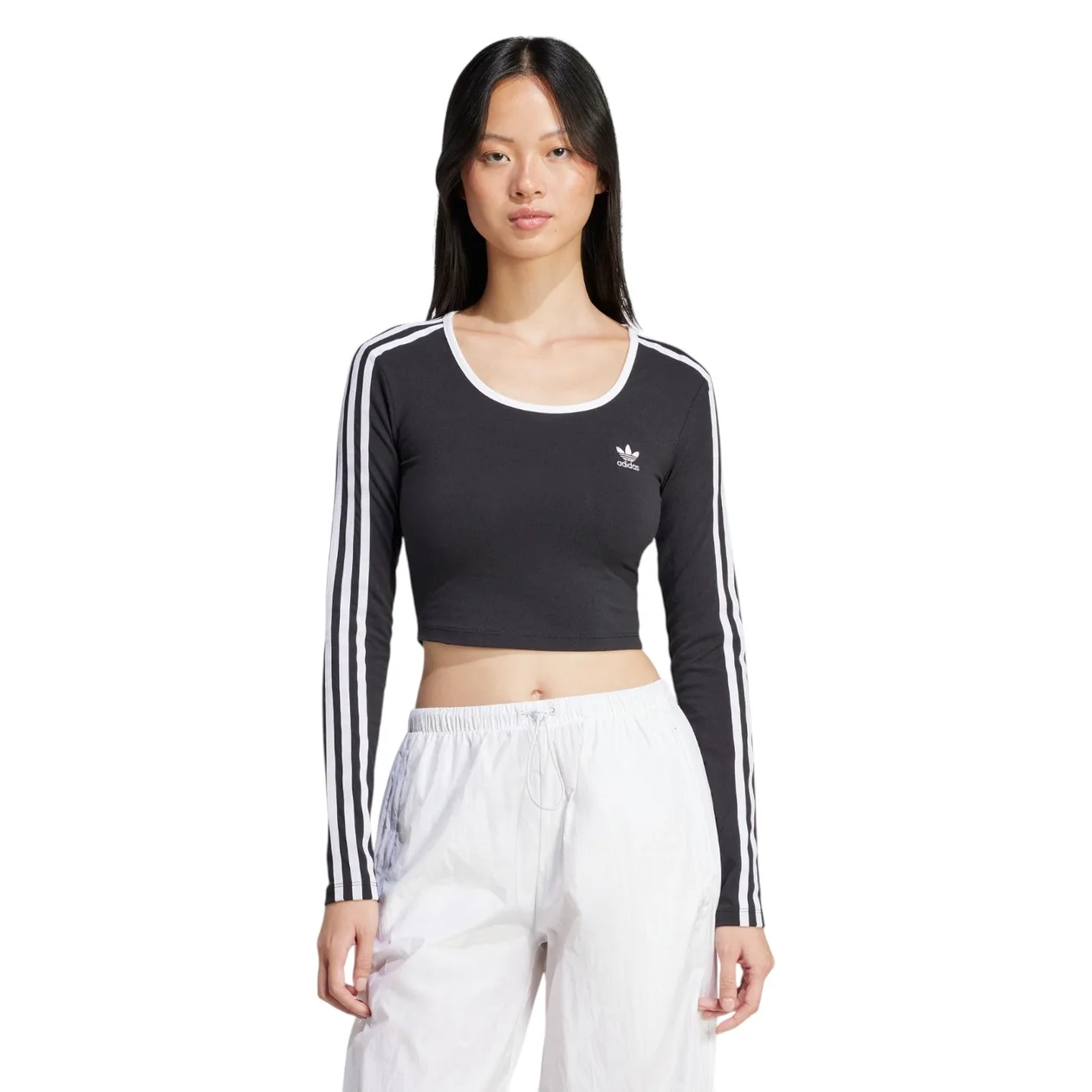 adidas Originals Women's Adicolor 3-Stripes Long Sleeve Crop T-Shirt - Black | Size: XL: the shop's own photo
