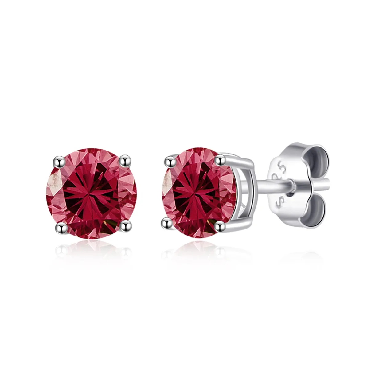 Sterling Silver July (Ruby) Birthstone Earrings Created with Zircondia® Crystals: the shop's own photo