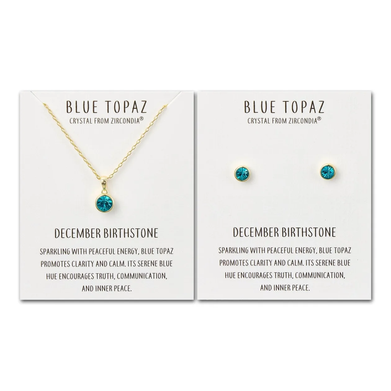 18k Gold Plated December (Blue Topaz) Birthstone Necklace & Earrings Set Created with Zircondia® Crystals: the shop's own photo