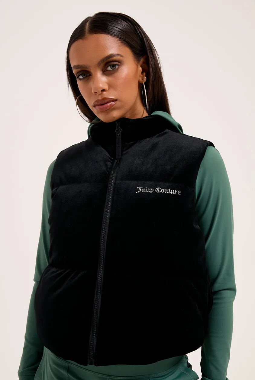 BLACK CROPPED DIAMANTÉ VELOUR GILET - XXS / Black: the shop's own photo