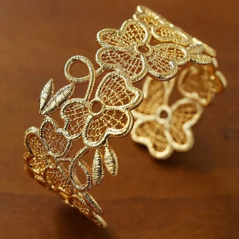 Floral Lace Cuff Bangle – Gold or Silver Tone: the shop's own photo
