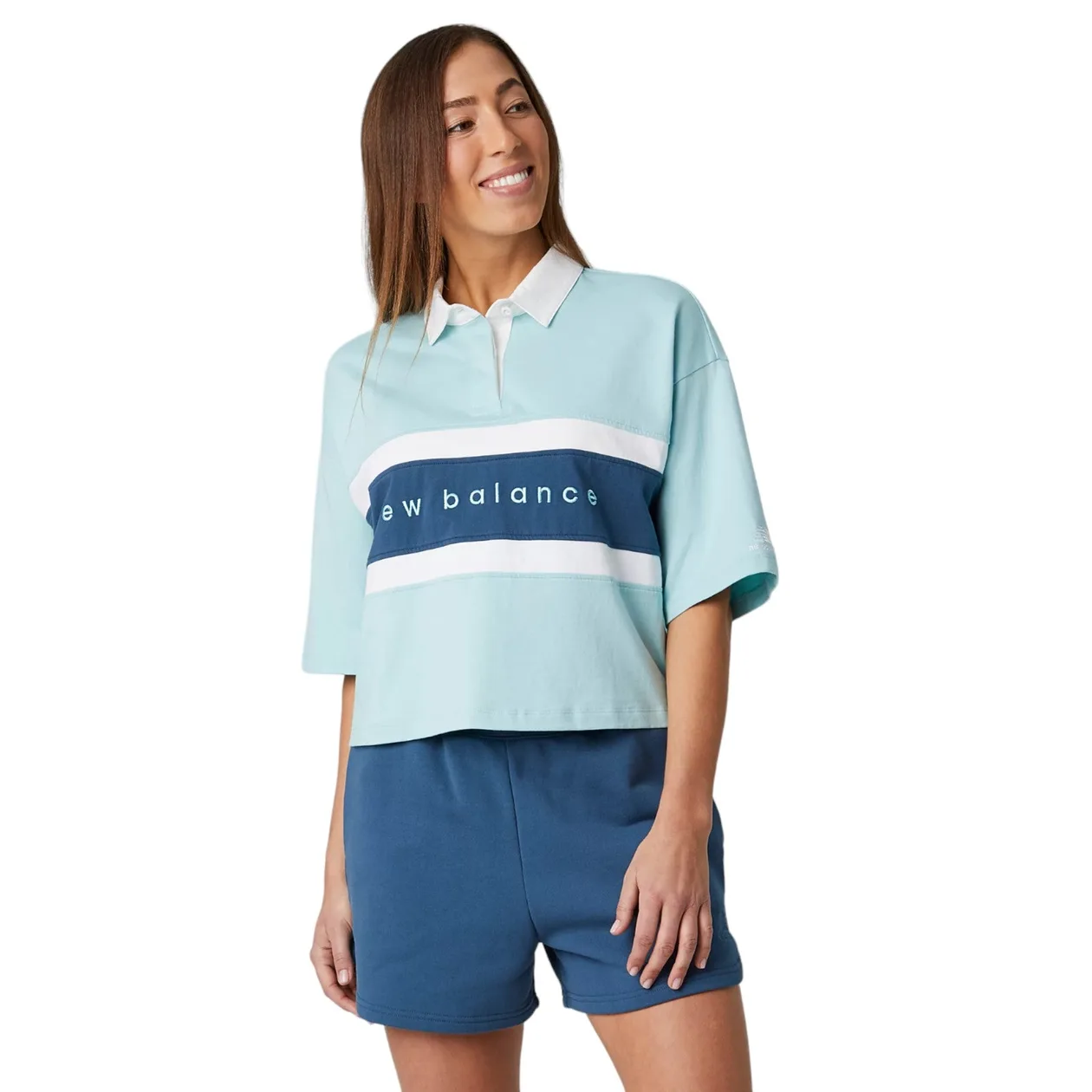 New Balance Womens Athletics Preppy Boxy Polo Shirt - Blue | Size: M: the shop's own photo