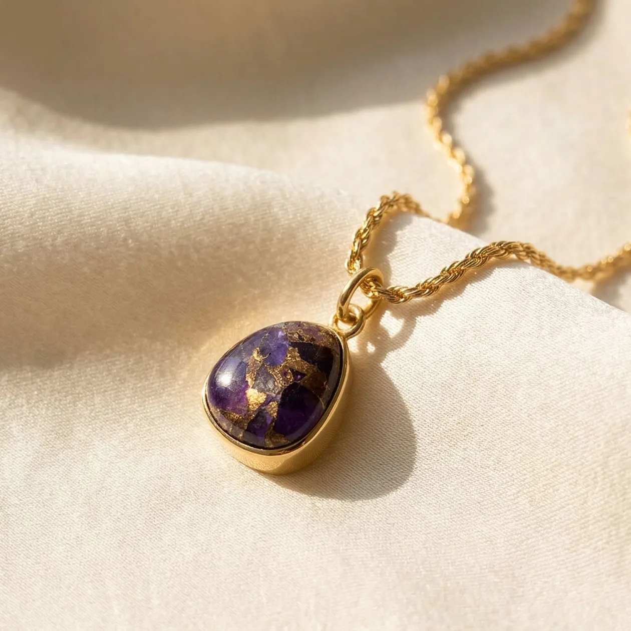 Statement Amethyst February Birthstone Gold Vermeil Pendant Rope Necklace: the shop's own photo