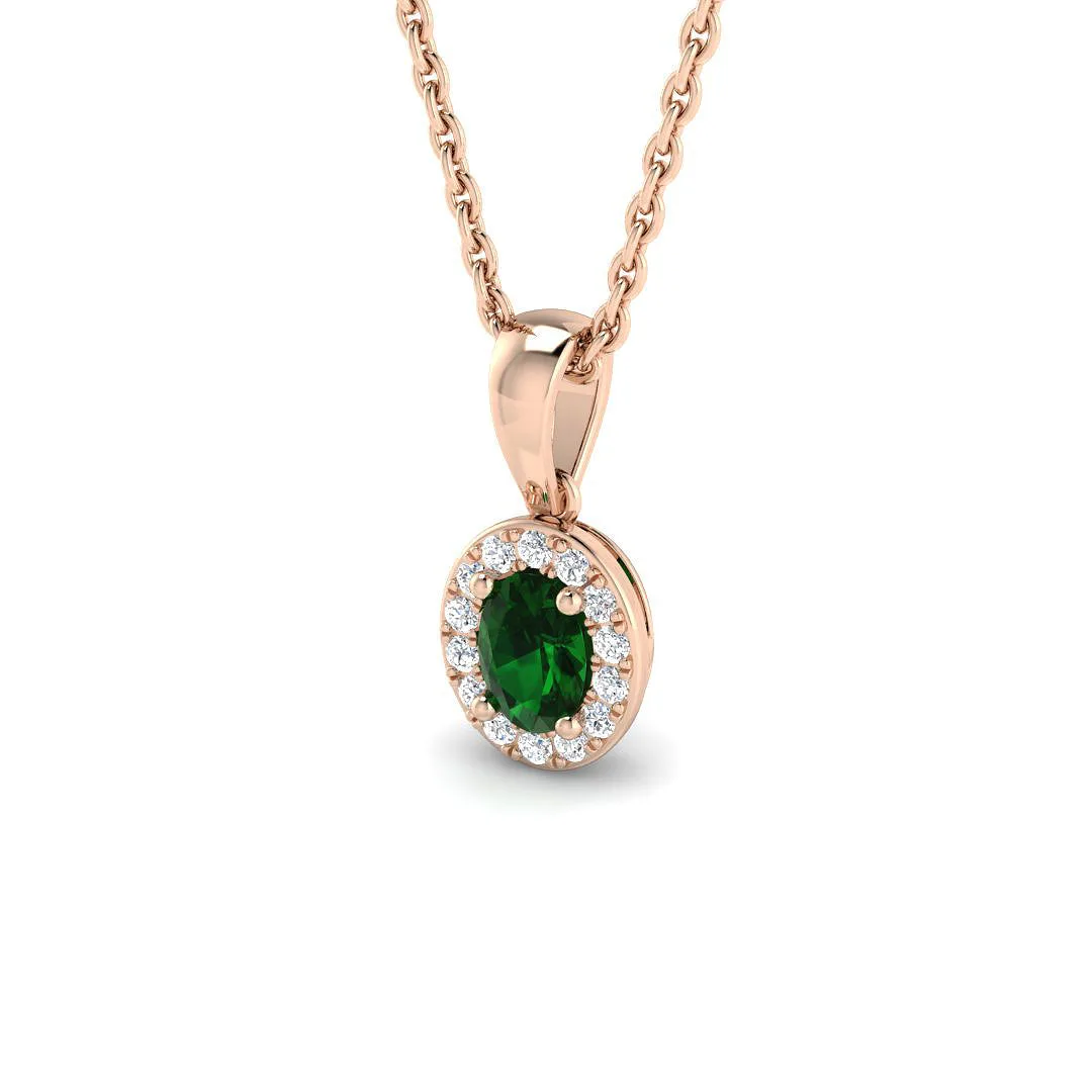 Oval Emerald Halo Pendant with Diamond Accents Necklace (Without Chain) - 9k Rose Gold / 0.50 Carat / Natural Diamond(F/SI): the shop's own photo