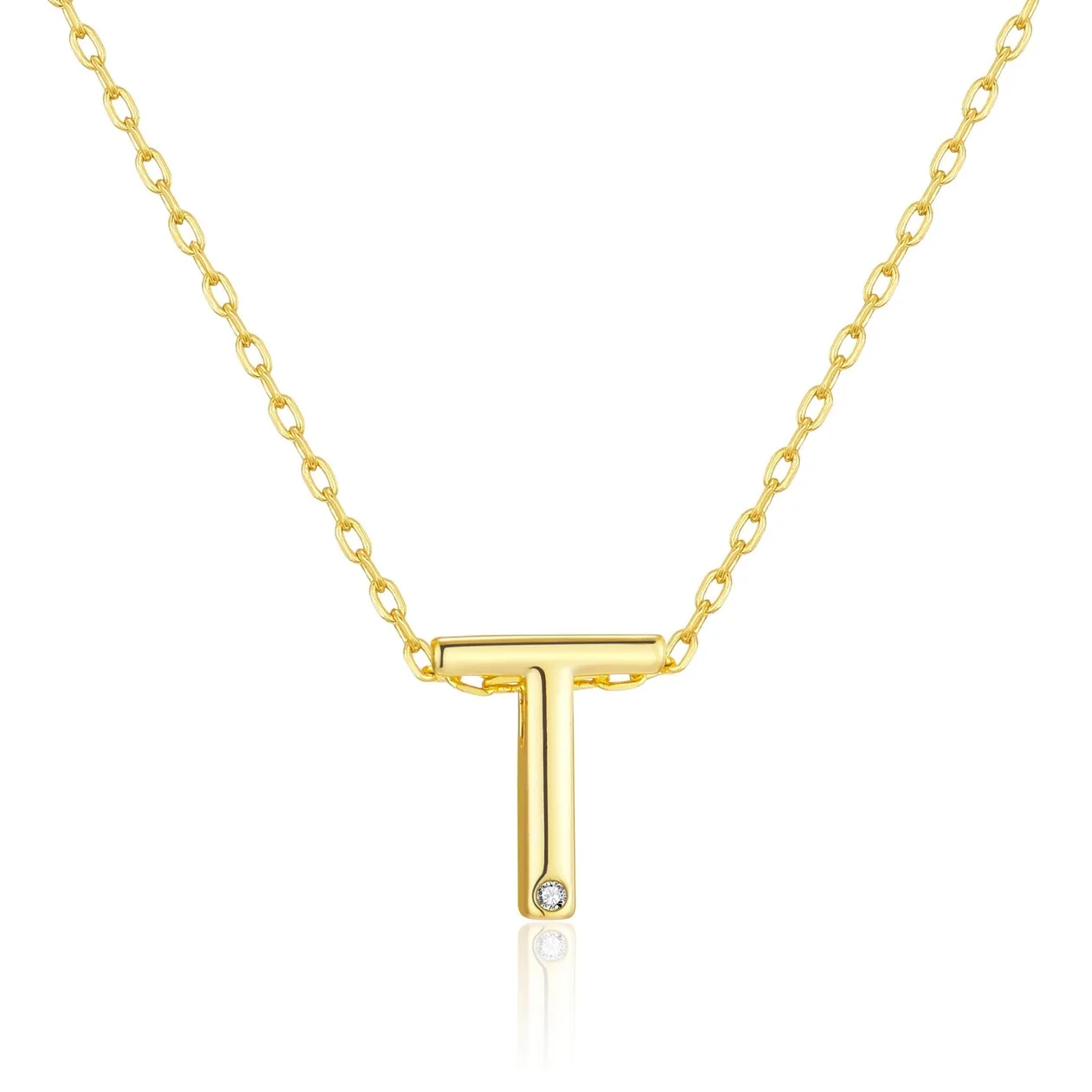 Customisable 18k Gold Plated Initial Necklace (A-Z) with Option of Birthstone Charm - T: the shop's own photo