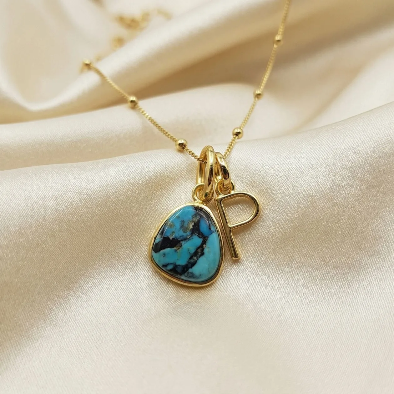 18ct Gold Plated Turquoise Initial Necklace - C / Fine chain: the shop's own photo