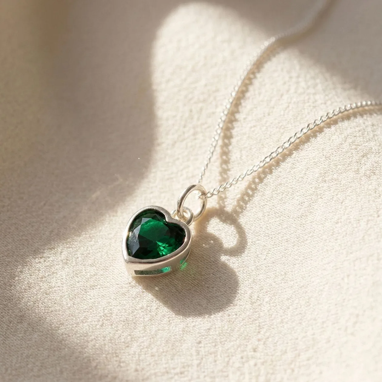 Mini Heart Silver Emerald May Birthstone Necklace: the shop's own photo