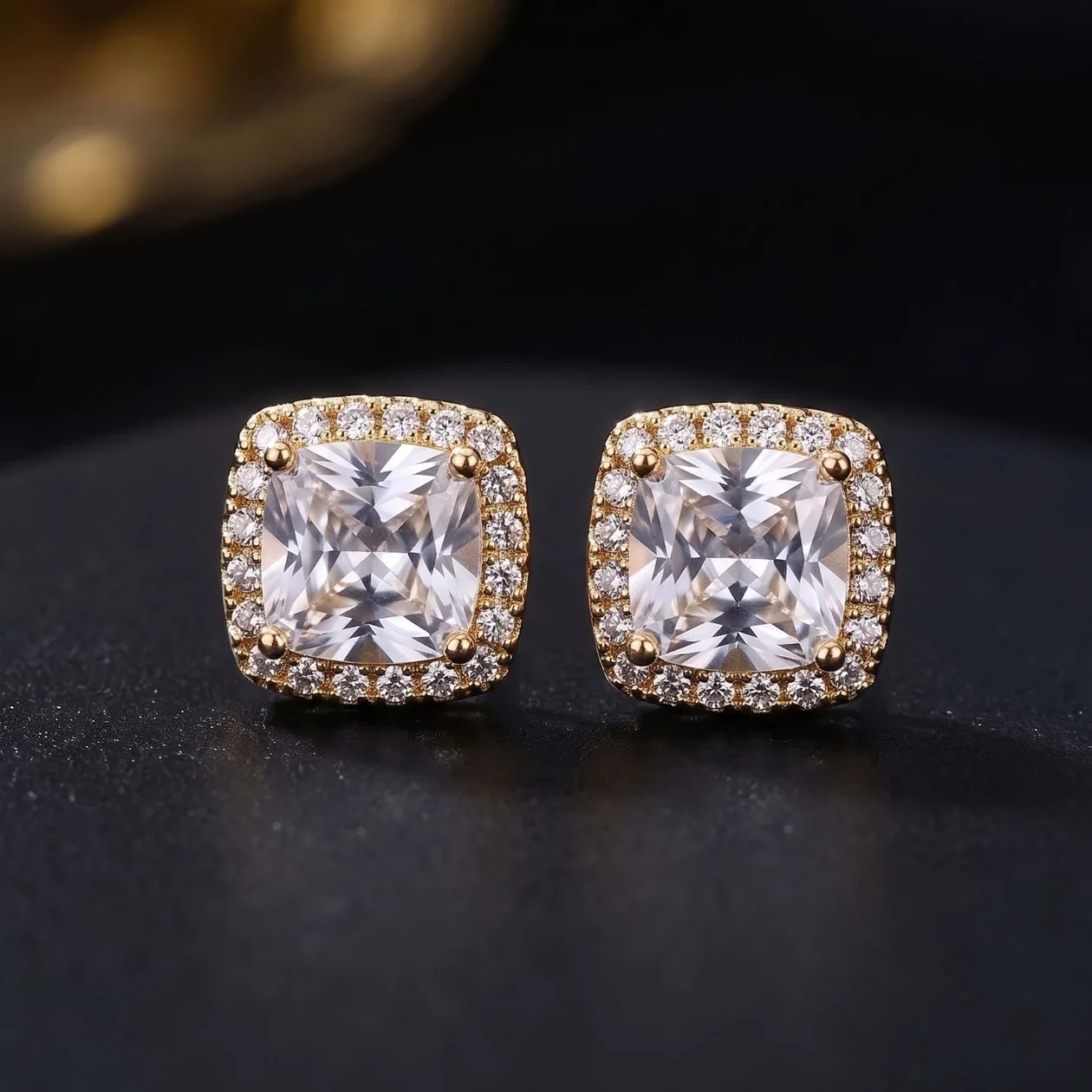 18ct Gold Plated Cushion Cut Pavé Halo Stud Earrings For Men: the shop's own photo
