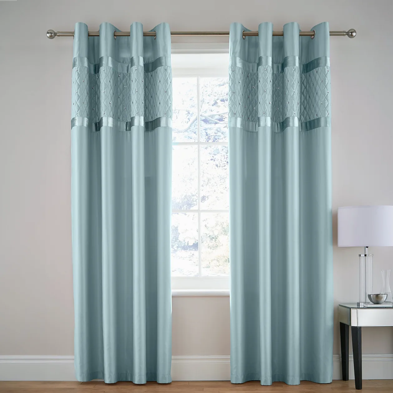 Catherine Lansfield Sequin Cluster Eyelet Curtains - Blue / 66x90": the shop's own photo