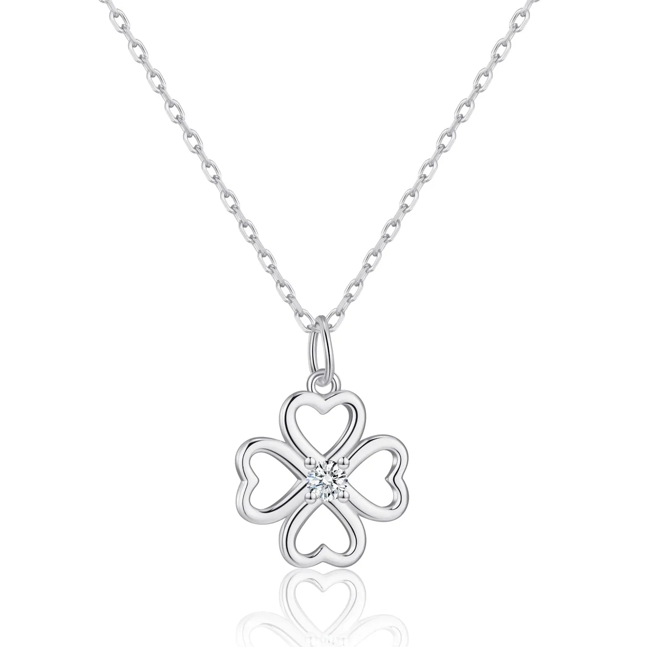Sterling Silver Clover Necklace Created with Zircondia® Crystals: the shop's own photo