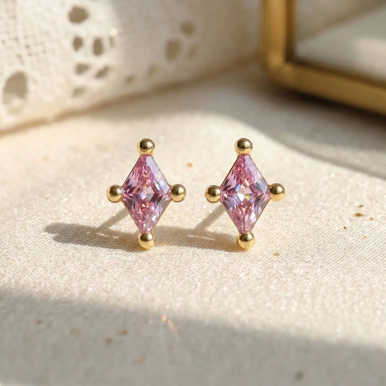 Tiny Pink Tourmaline Stud October Birthstone Earrings: the shop's own photo