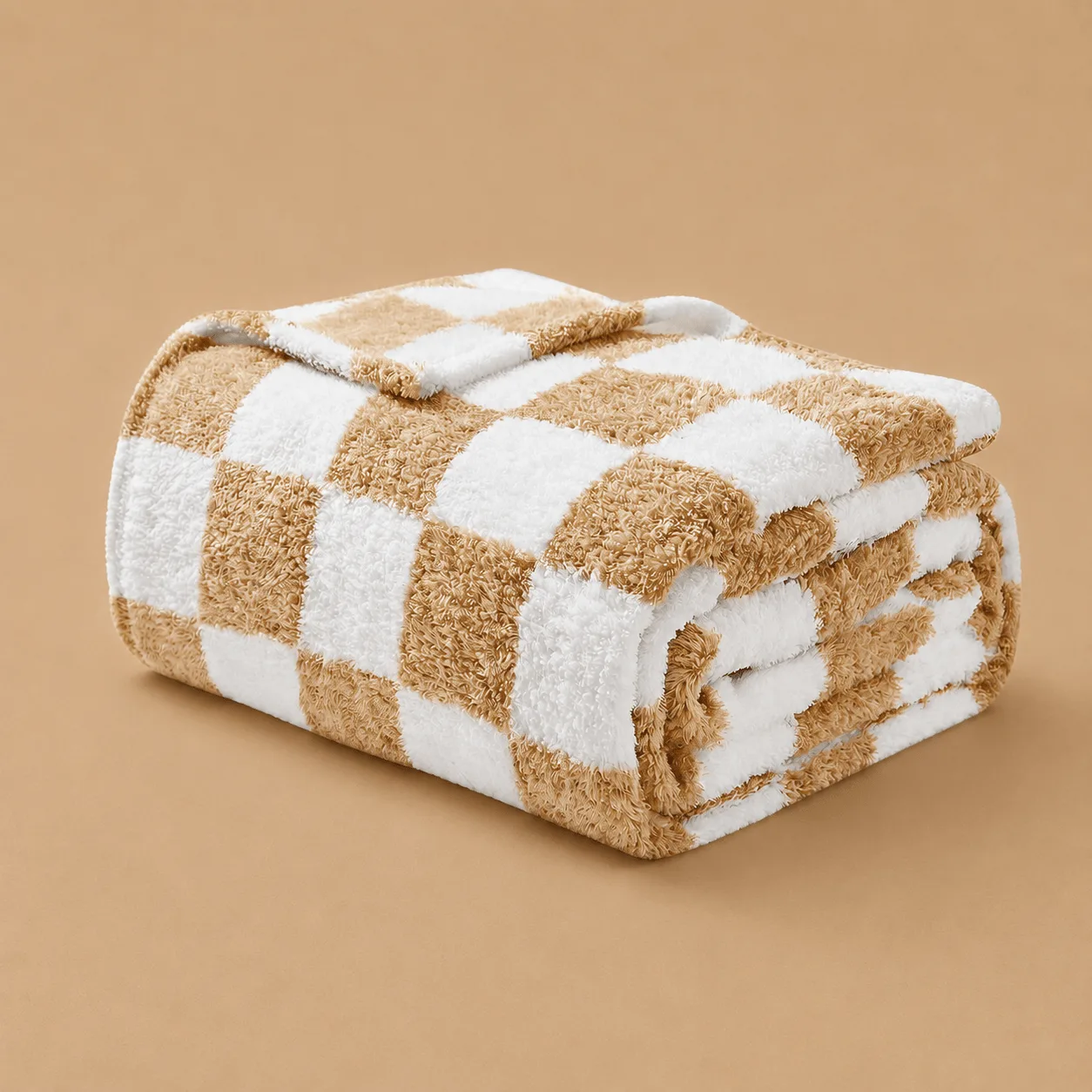 Fuzzy Fleece Throw - Checkered Beige: the shop's own photo