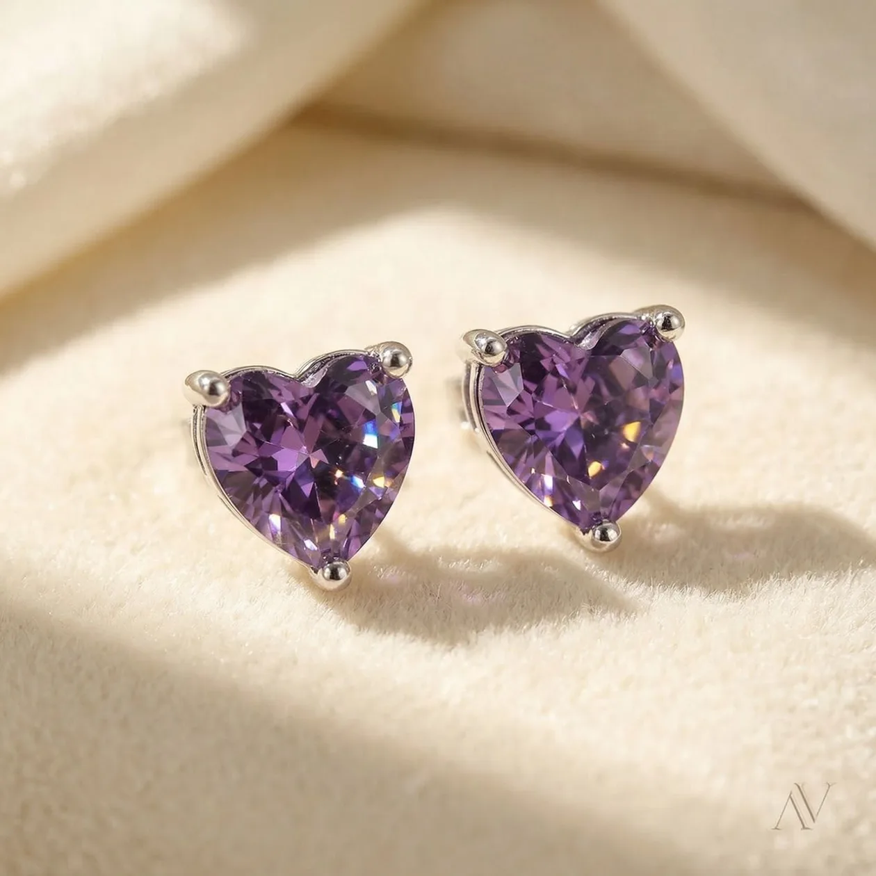 Amethyst February Birthstone Heart Sterling Silver Stud Earrings: the shop's own photo