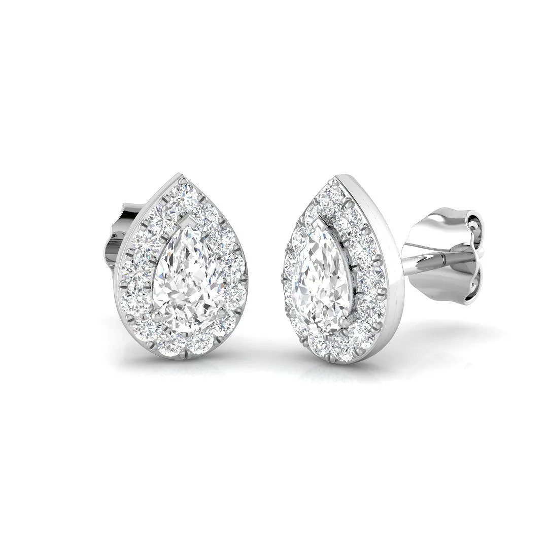 Halo Stud Earrings - 0.50 Carat Kitty Pear Cut Teardrop Solitaire - 1.25 Carat / Lab Grown Diamond(D-VVS) / 9k White Gold: the shop's own photo