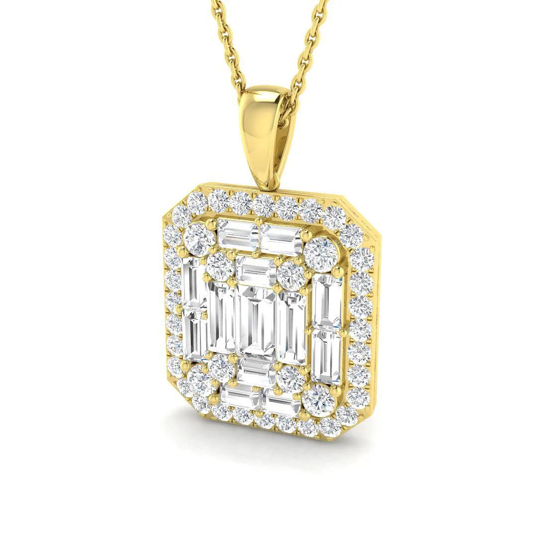 Baguette Brilliant Pendant Necklace | Diamond Pendant Without Chain - 18k Yellow Gold / Natural Diamond(F/SI) / 1.75 Carat: the shop's own photo