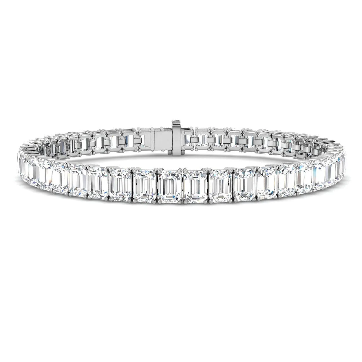 Emerald Cut Natural Diamond Link Tennis Bracelet in 18K Yellow Gold with Secure Box Clasp - 9k White Gold / 21.20 Carat / Lab Grown Diamond: the shop's own photo