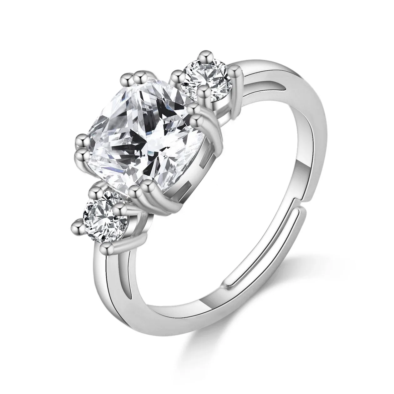 Silver Plated Adjustable Three Stone Ring Created with Zircondia® Crystals: the shop's own photo