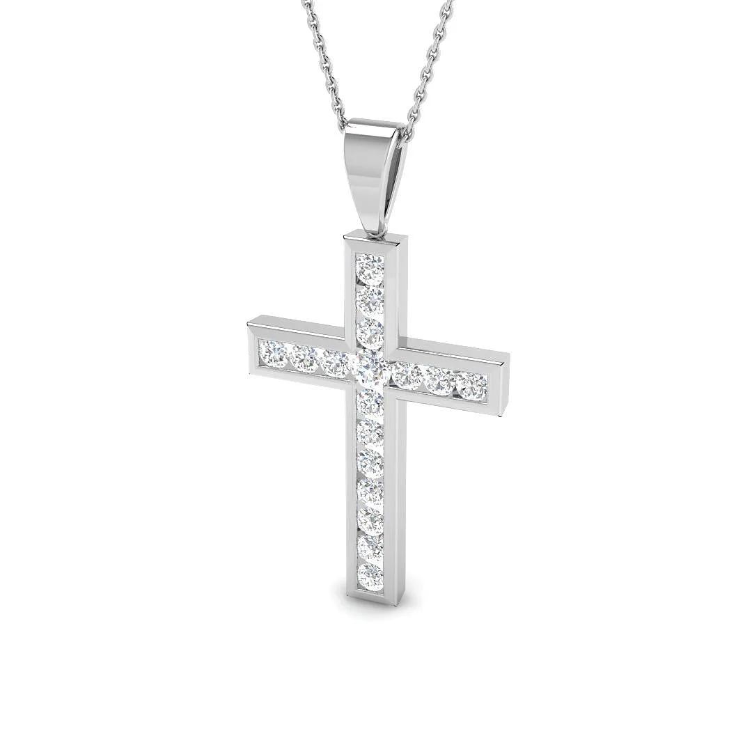 Channel Set Diamond Cross Pendant Necklace | Modern Diamond Cross - 18k Yellow Gold / 0.15 Carat / Natural F/VS: the shop's own photo
