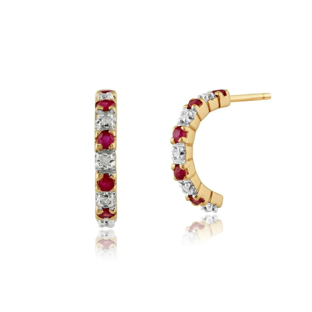 Ruby Diamond Half Hoop Earrings | 9K Yellow Gold | UK Hallmarked - 9k White Gold: the shop's own photo