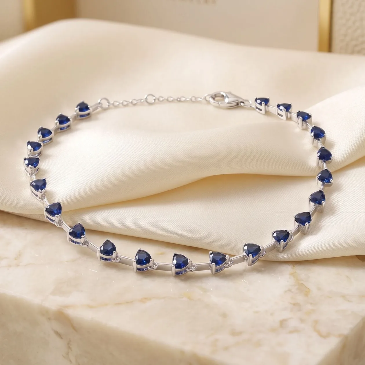 Sterling Silver Sapphire September Birthstone Heart Tennis Bracelet: the shop's own photo