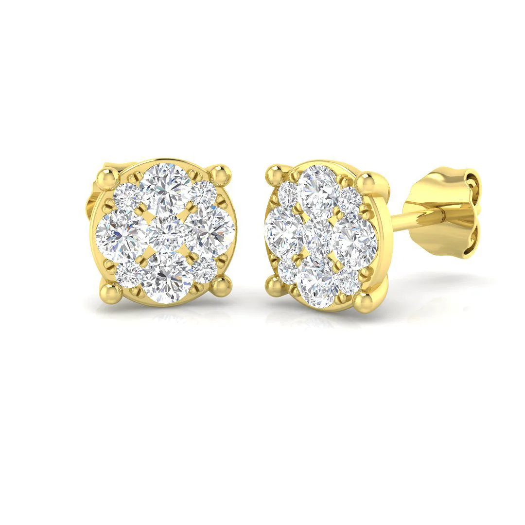0.5ct Cluster Pave Diamond Stud Earrings | Lab Grown & Natural - 9k Yellow Gold / 0.5 Carat / Lab Grown Diamond(D-VVS): the shop's own photo