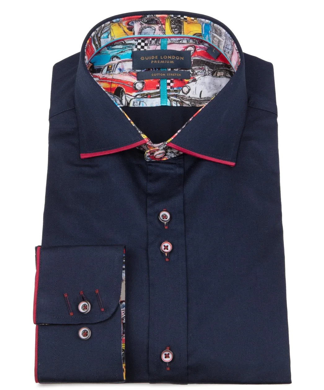 Navy Long Sleeve Vibrant Solid Colour Detail Shirt: the shop's own photo