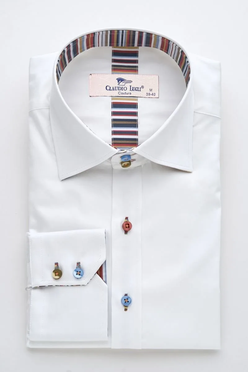 White Shirt with Multicolour Stripe Contrast: the shop's own photo