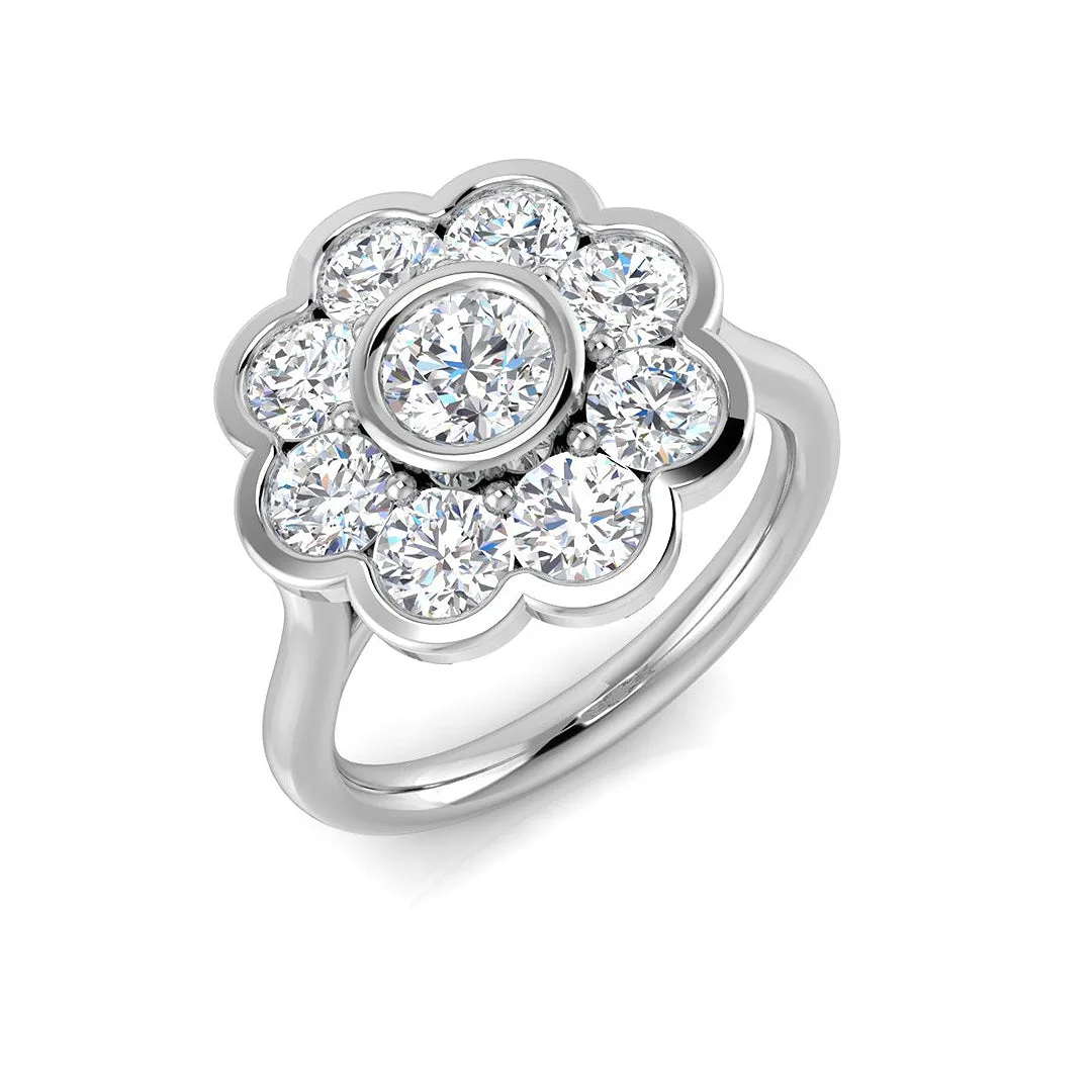 Natural Round Cut Diamond Cluster Engagement Flower Shape Ring - 18k Yellow Gold / 1.50 Carat / Lab-Grown Diamond: the shop's own photo
