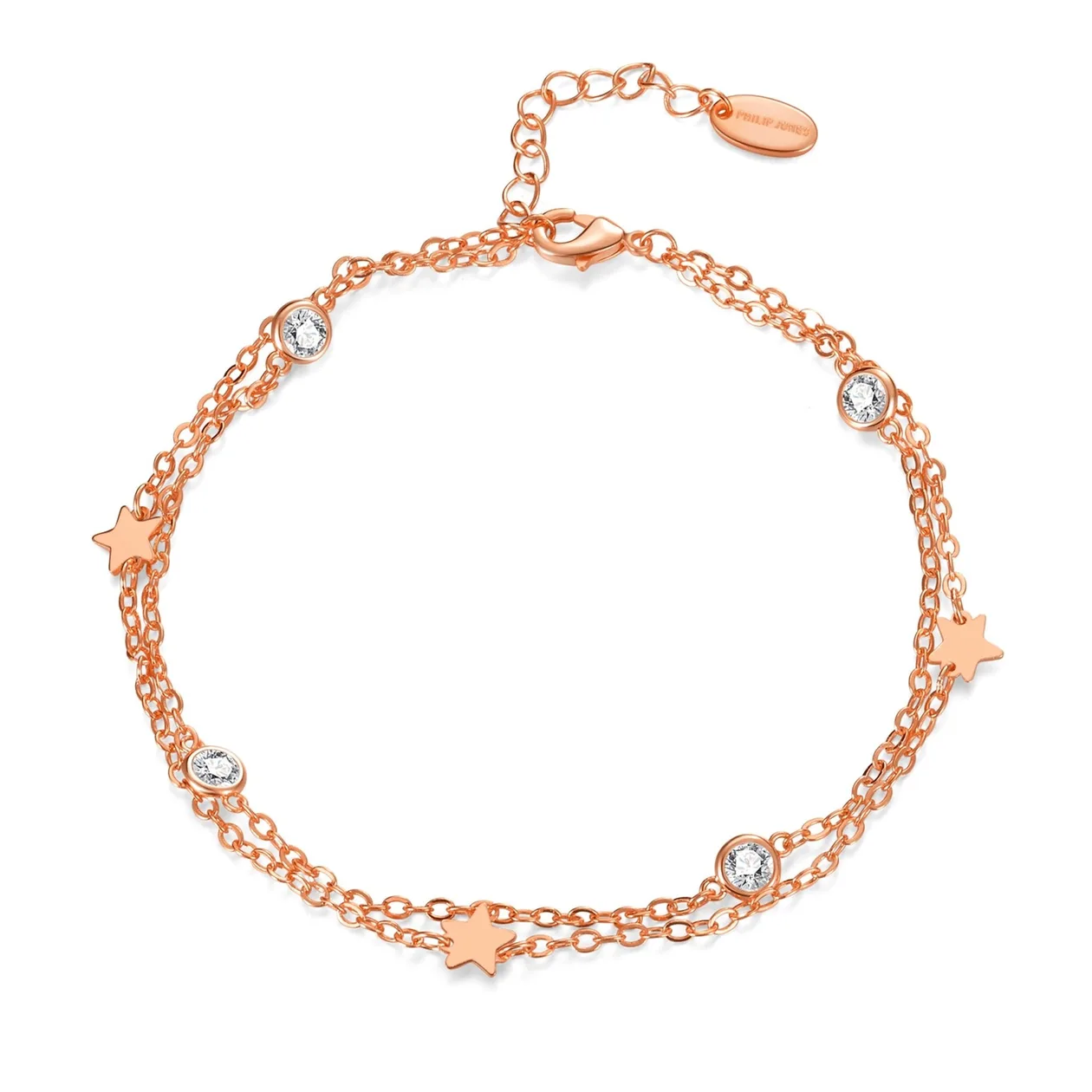 Rose Gold Plated Layered Star Anklet Created with Zircondia® Crystals: the shop's own photo