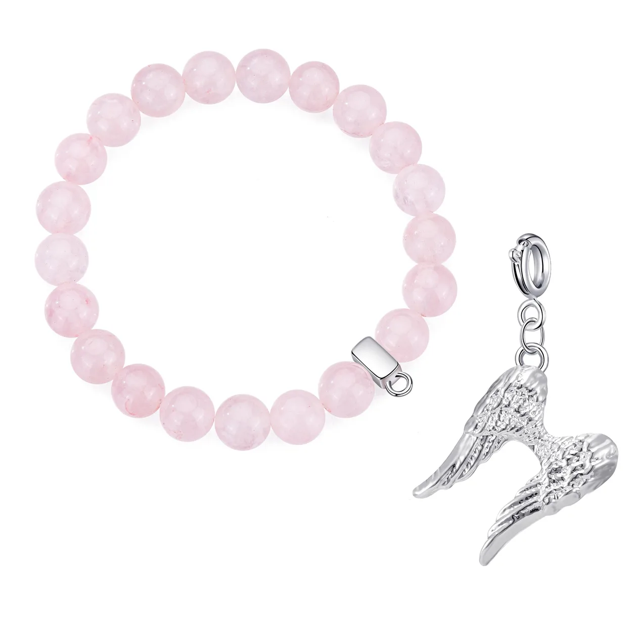 Rose Quartz Gemstone Bracelet with Angel Wings Charm: the shop's own photo