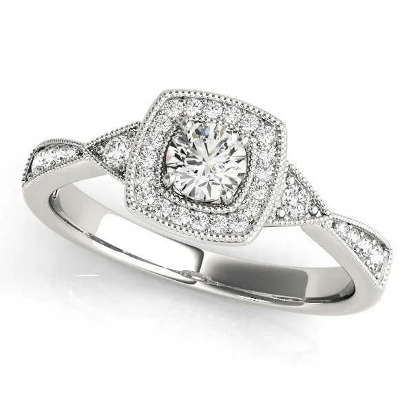 Lab Grown Round Diamond Halo Engagement Ring | Vintage Milgrain Ring - 18k Yellow Gold / 1.00 Carat: the shop's own photo