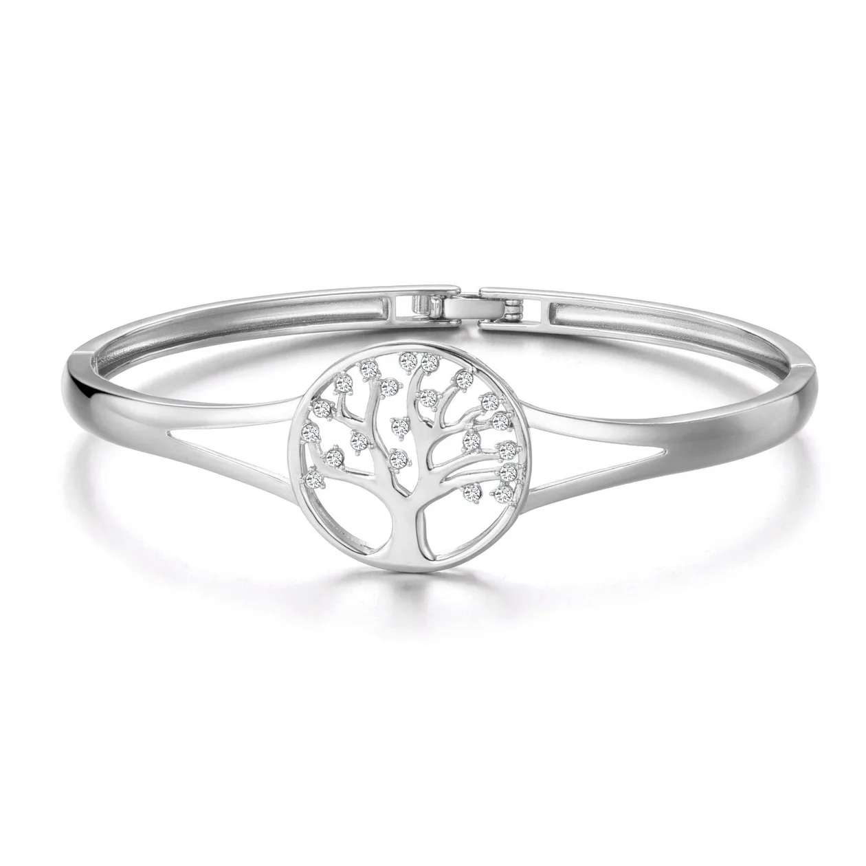 Silver Plated Tree of Life Bangle Created with Zircondia® Crystals (7 Inch): the shop's own photo