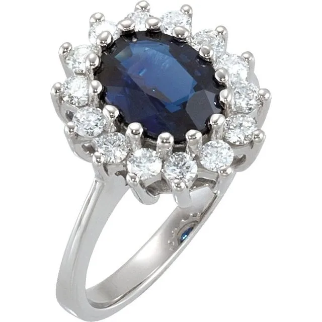 Oval Blue Sapphire Cluster Ring with Diamond Accents in Gold - 18k Yellow Gold / 3.30 Carat / Lab-Grown-AAA: the shop's own photo
