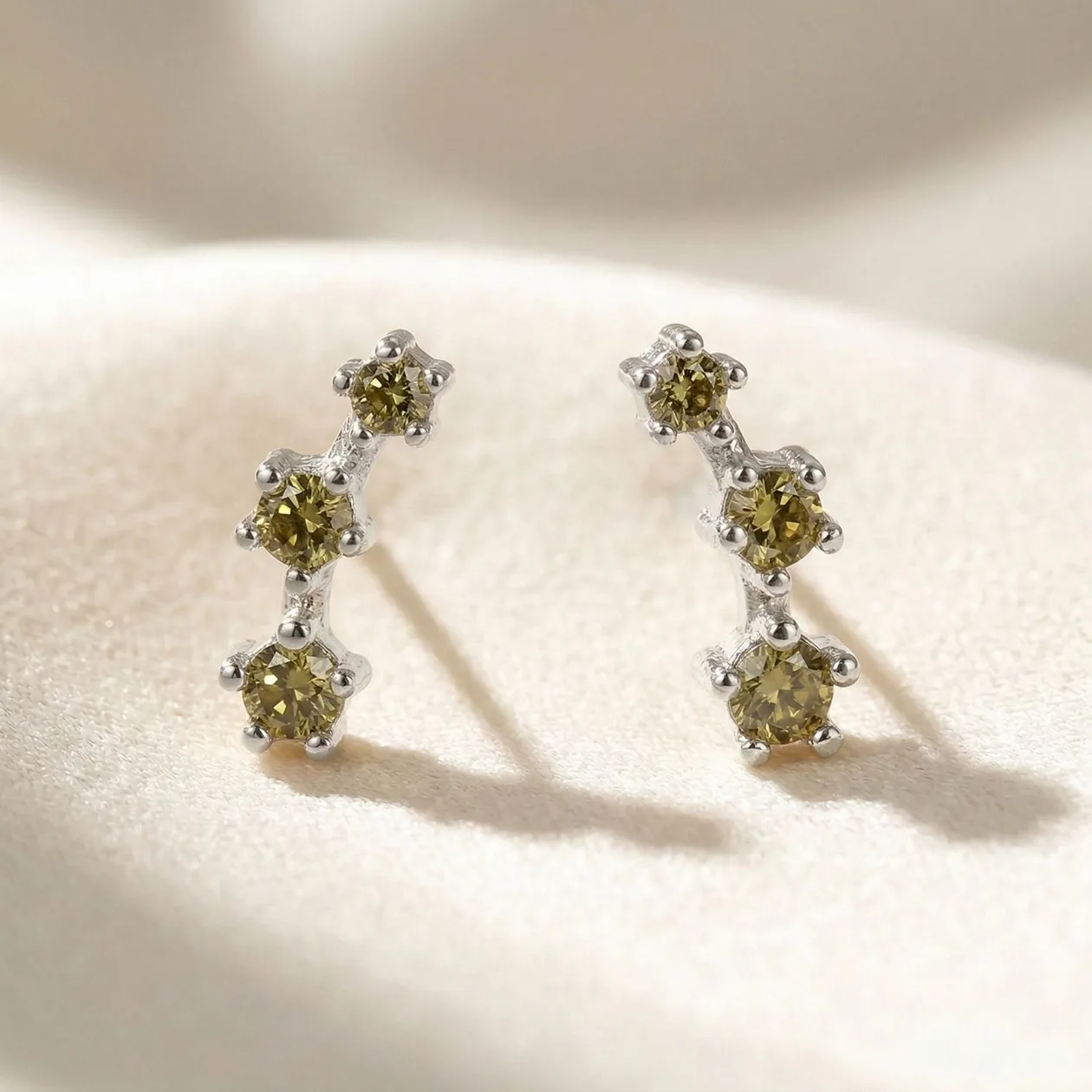 Peridot August Birthstone Climber Silver Stud Earrings: the shop's own photo
