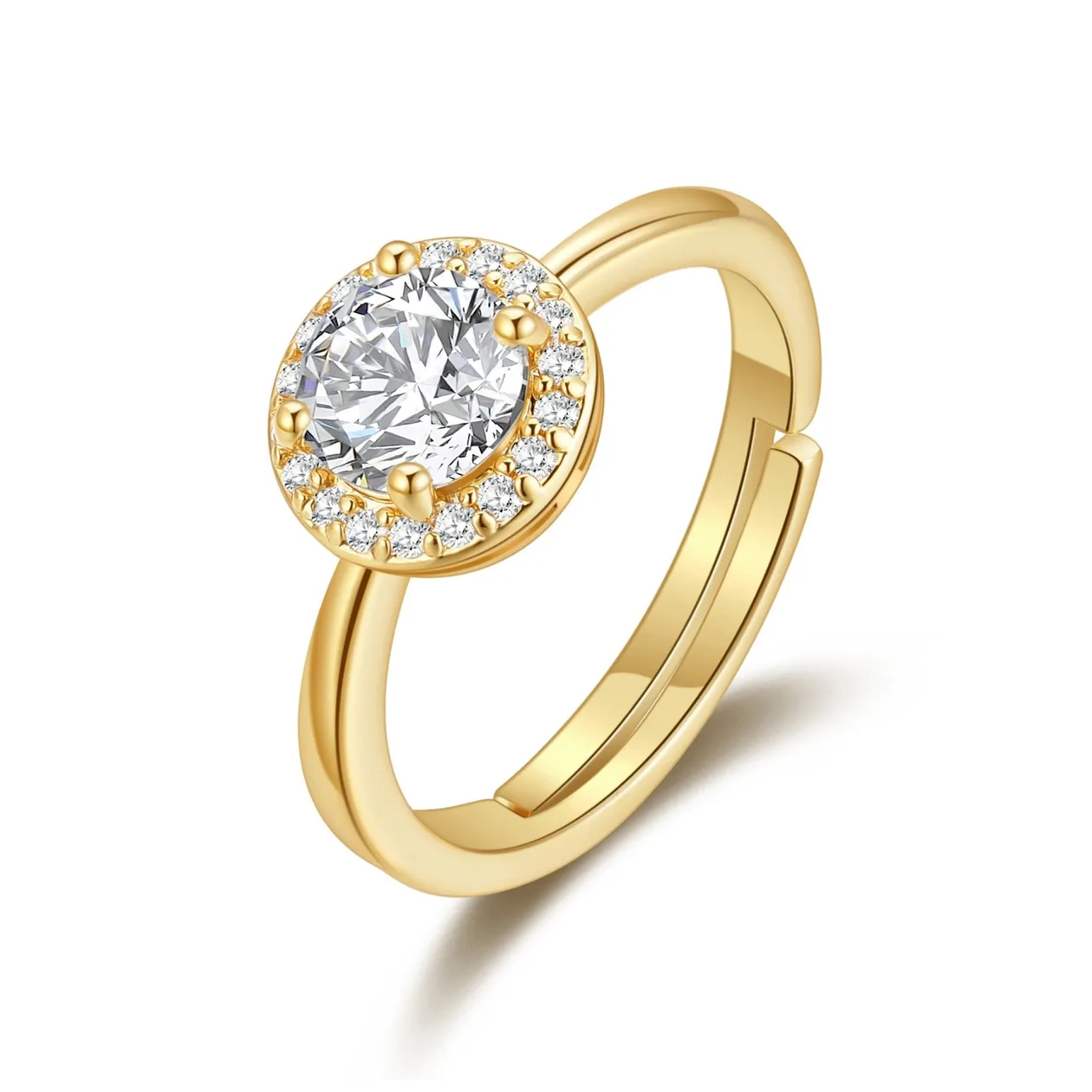 18k Gold Plated Round Halo Adjustable Ring Created with Zircondia® Crystals: the shop's own photo