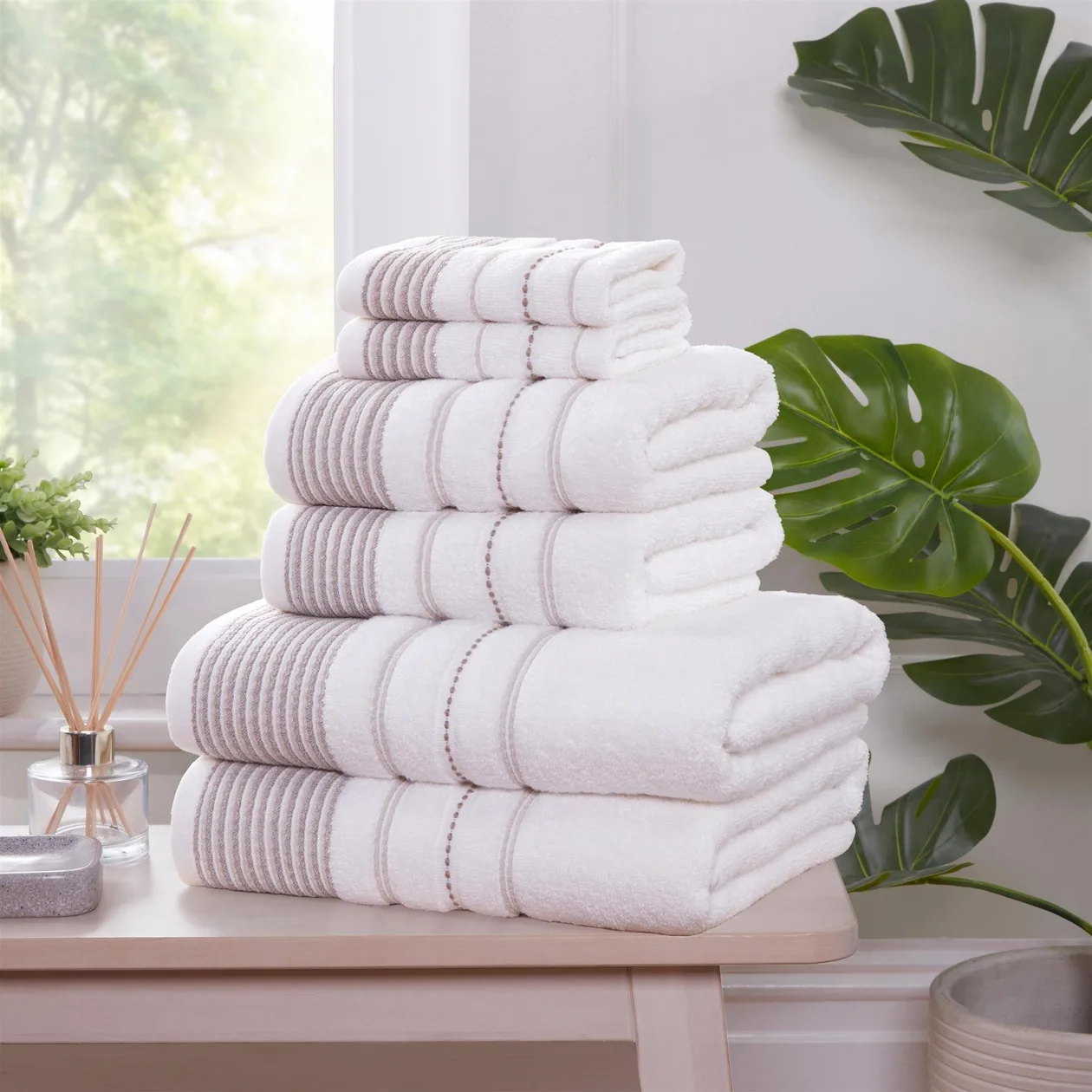 Dakota Stripe Mono 6pc Towel Bale - Natural: the shop's own photo