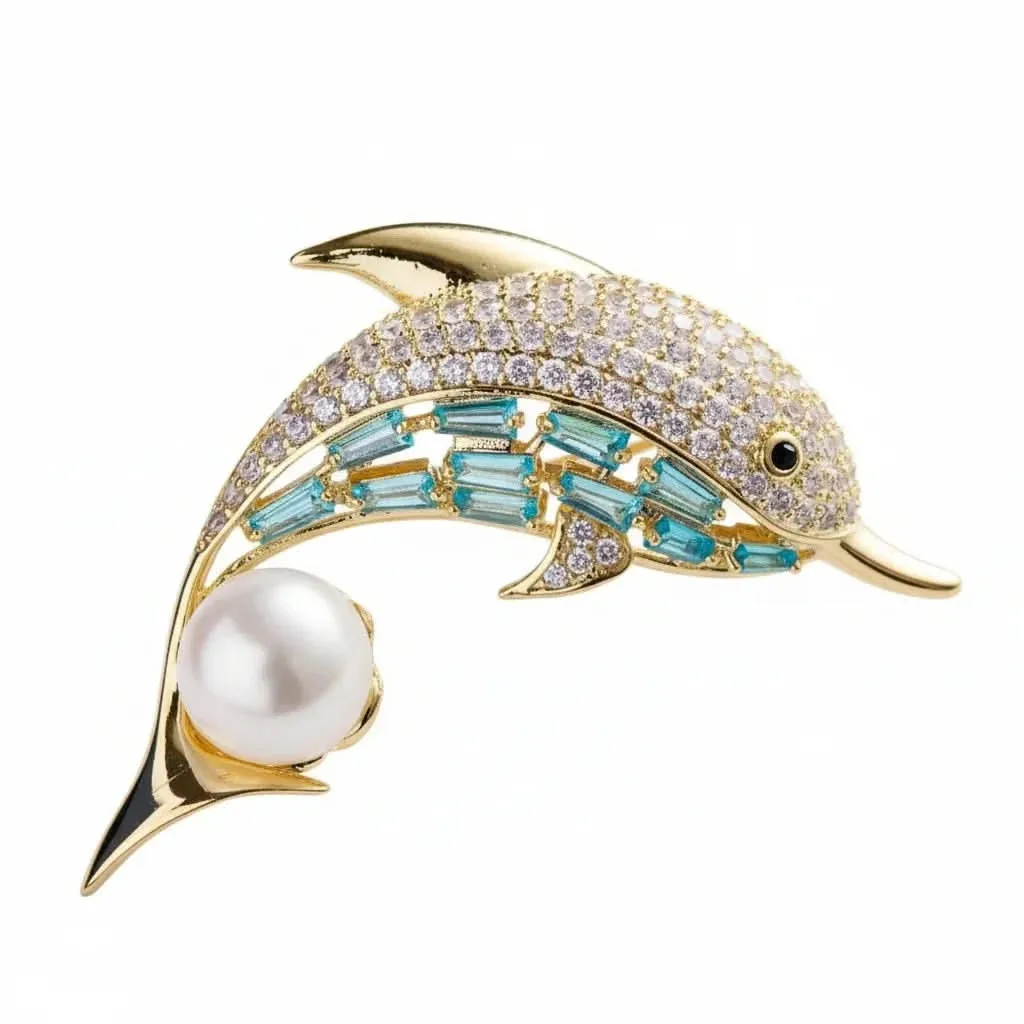 Dolphin Pearl Crystal Brooch: the shop's own photo