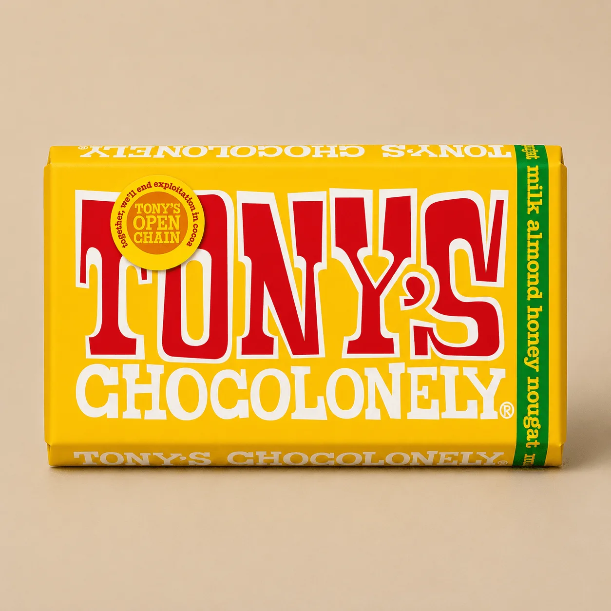 Tony's Chocolonely Almond Honey Nougat Chocolate Bar: the shop's own photo