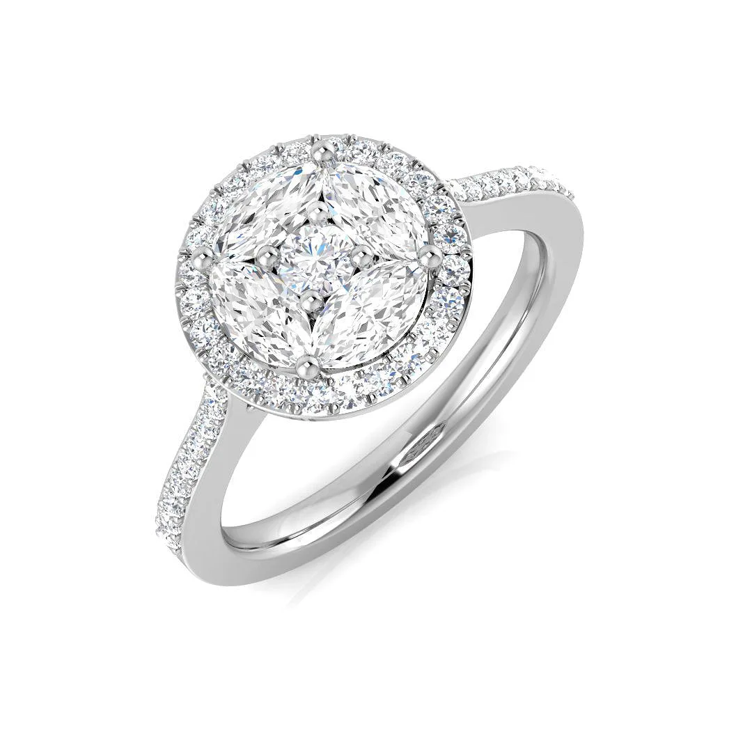 Natural Marquise & Round Cut Diamond Cluster Engagement Ring - 18k Yellow Gold / 0.50 Carat / Natural Diamond: the shop's own photo