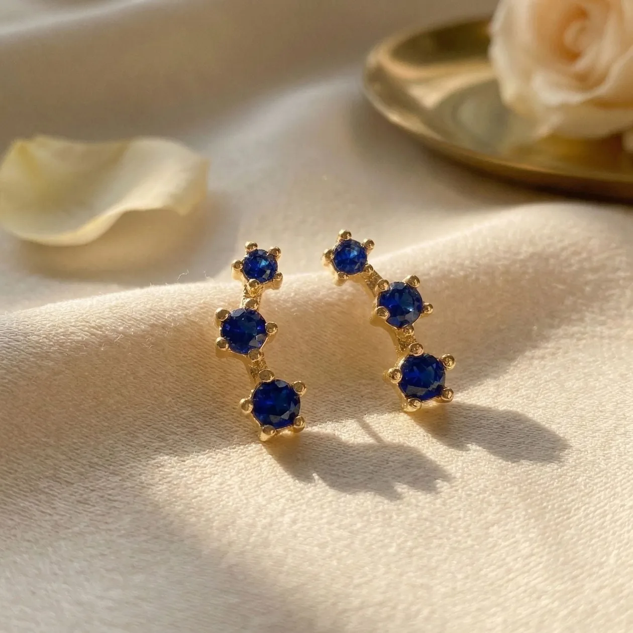 Sapphire September Birthstone Climber Stud Earrings: the shop's own photo