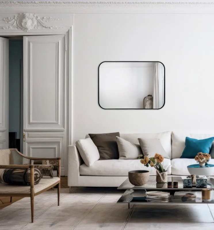 Dar Lighting Firuz Rectangle Mirror With Thin Matt Black Frame 90 X 60cm: the shop's own photo