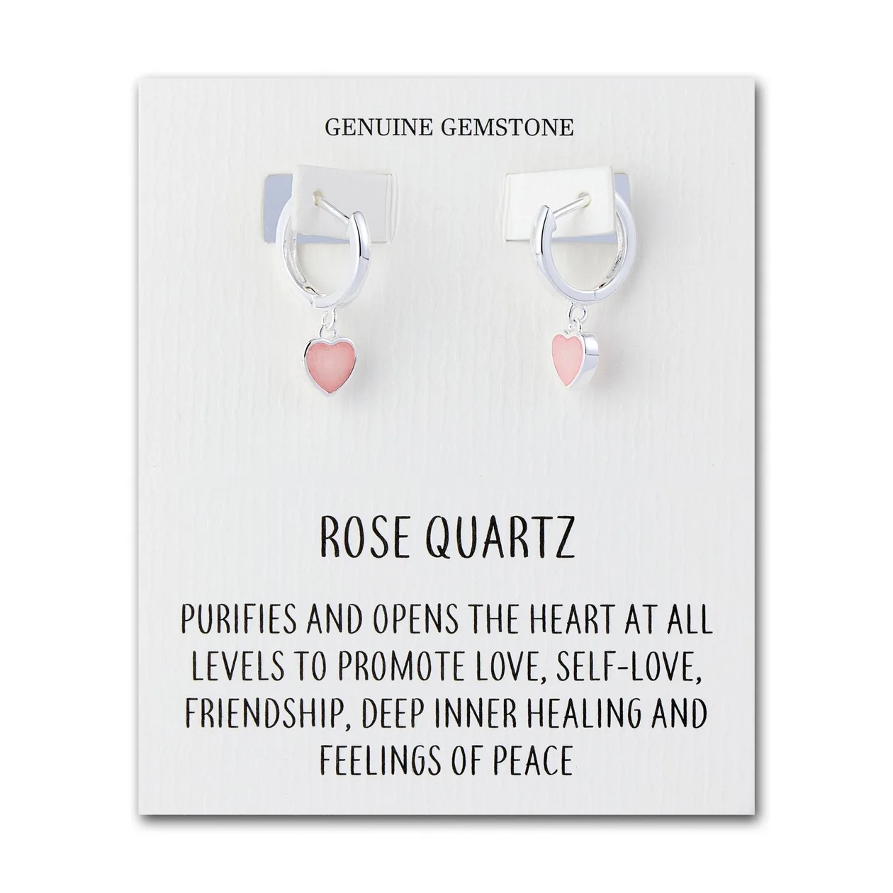 Rose Quartz Gemstone Heart Charm Hoop Earrings with Quote Card: the shop's own photo