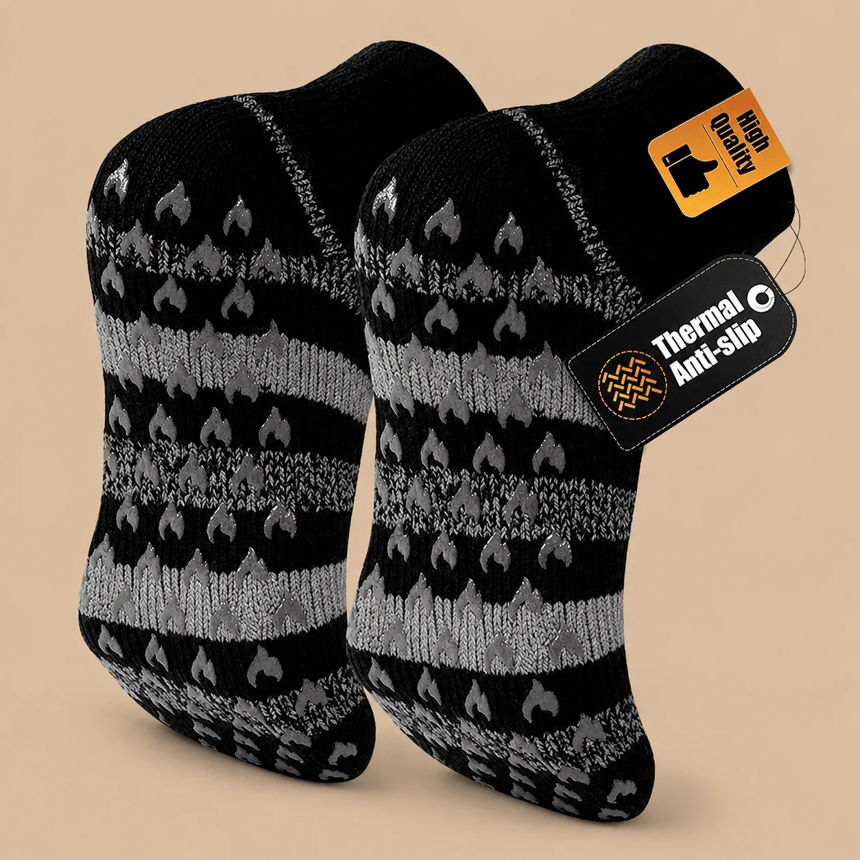 Thermal Non-Slip Slipper Socks - Striped Black: the shop's own photo