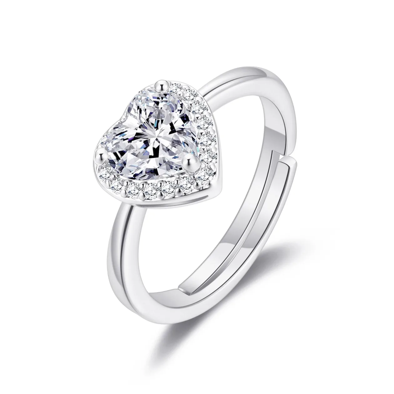 Silver Plated Heart Halo Adjustable Ring Created with Zircondia® Crystals: the shop's own photo
