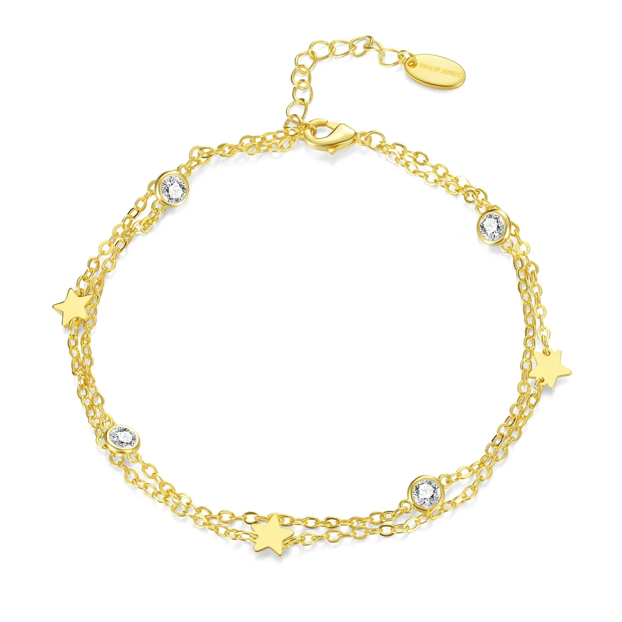 18k Gold Plated Layered Star Anklet Created with Zircondia® Crystals: the shop's own photo