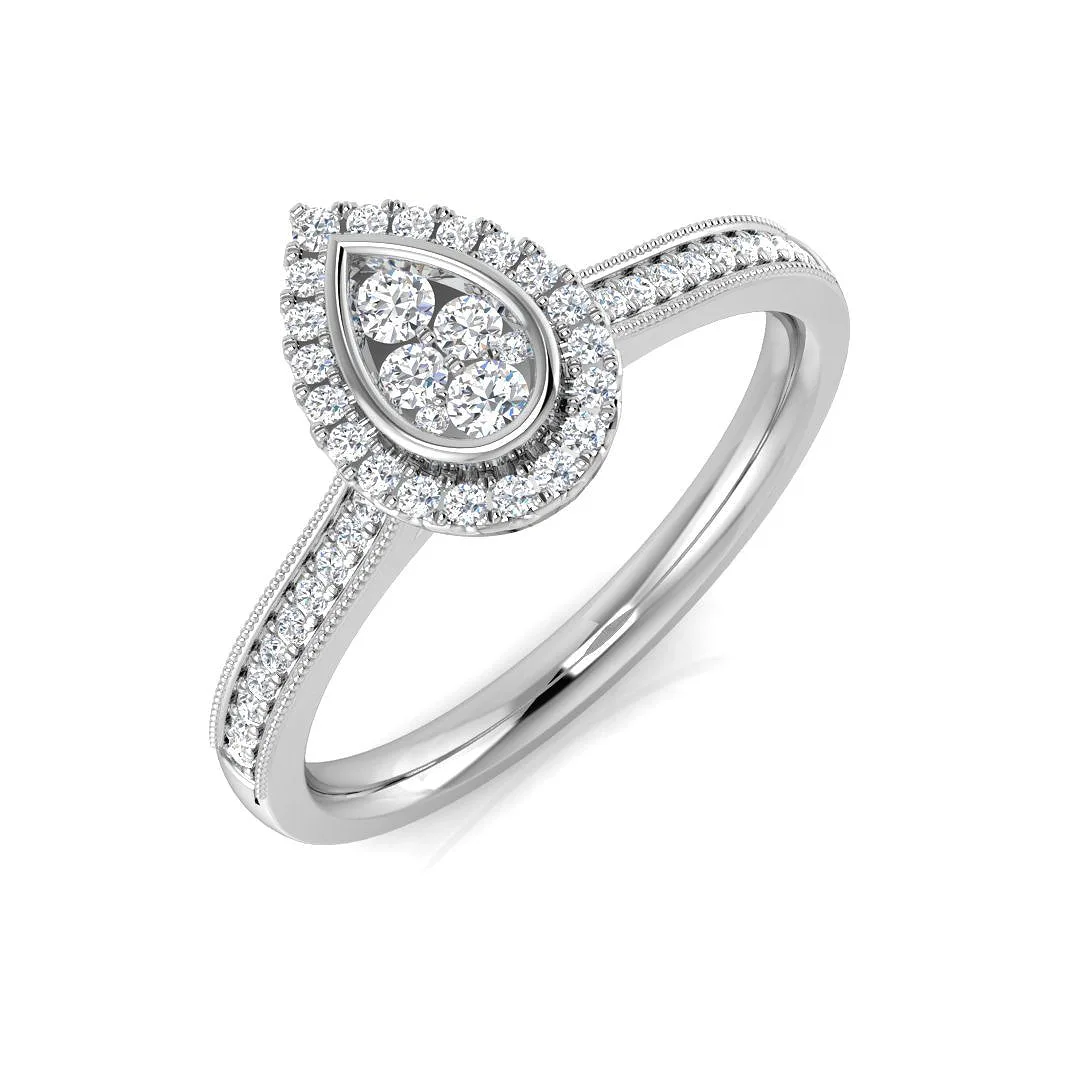 Natural Round Cut Diamond Pear Shape Cluster Engagement Ring - Lab Grown Diamond / 0.50 Carat / 18k Yellow Gold: the shop's own photo
